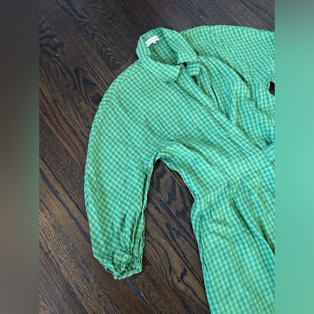 Scanlan Theodore Women’s M Green Gingham Wrap Midi Dress w/Collar and Belt - EUC - Picture 4 of 15